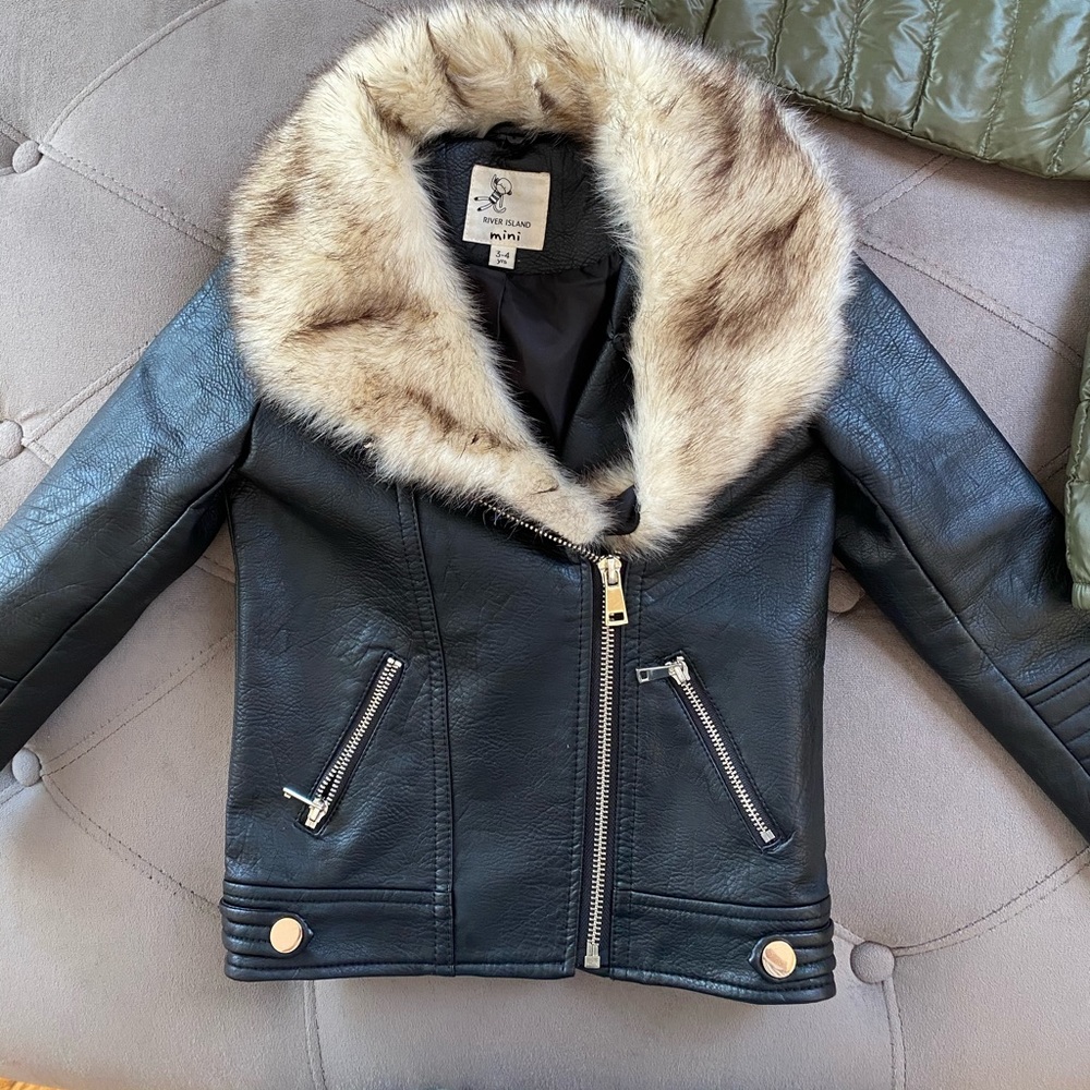 Leather and fur motorcycle jacket
